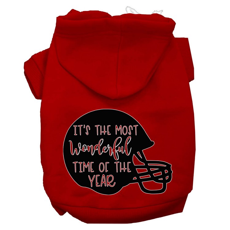 Most Wonderful Time of the Year (Football) Screen Print Dog Hoodie Red XL